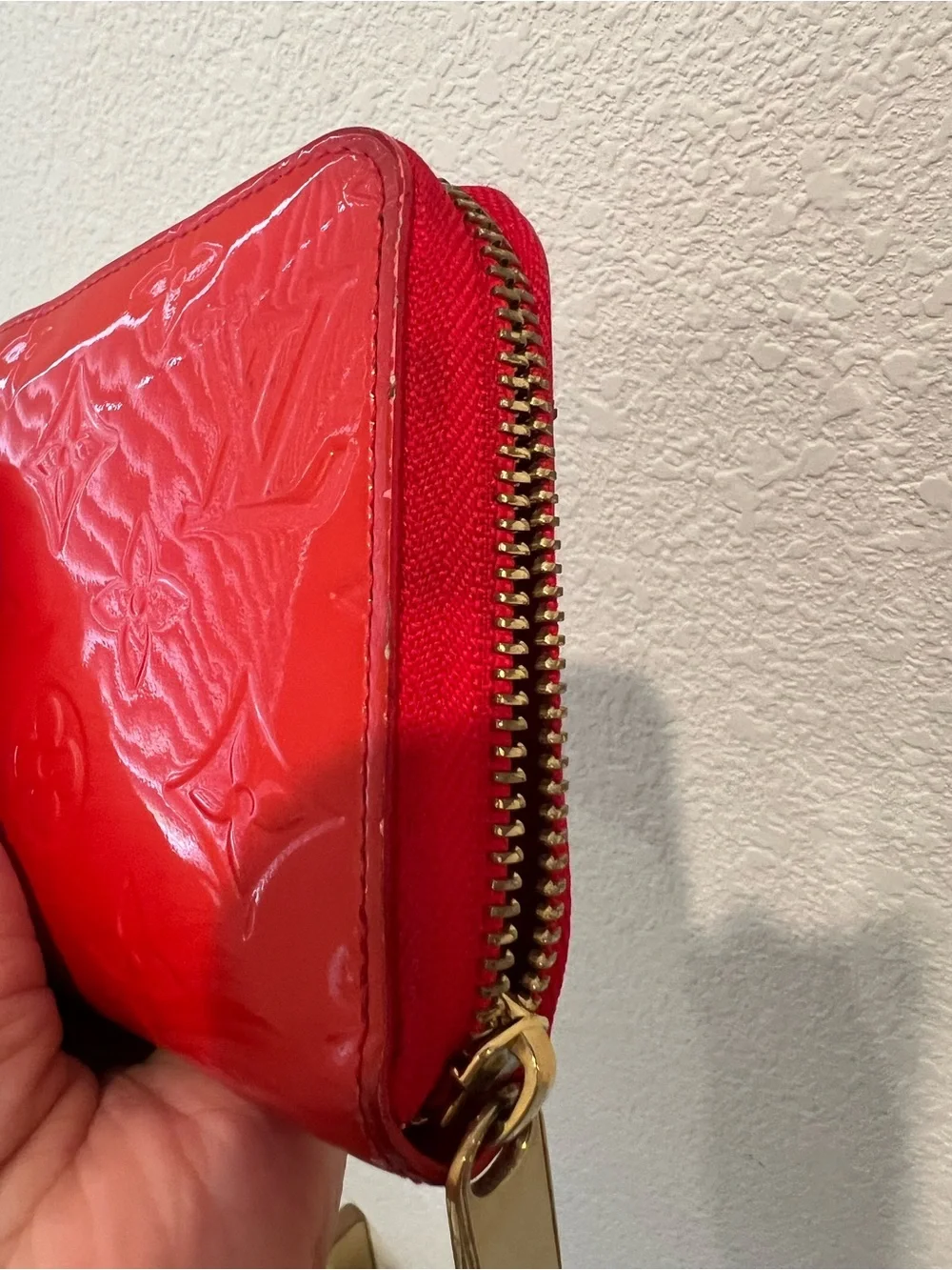 Louis Vuitton Red Vernis Embossed Zip Wallet with Gold Hardware